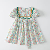 Summer Girl Floral Dress With Square Neck Embroidery