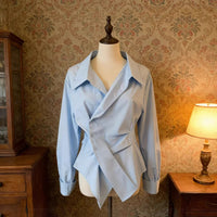 Women's Long-Sleeve Irregularly Shaped, Defined-Waistline Shirt With A Lapel Collar