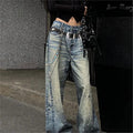 Splashed Ink-stained Jeans Female Chain Pendant Print Floor-dragging Pants