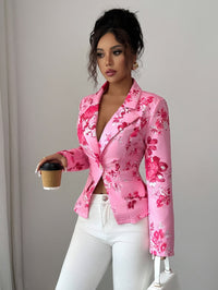 New Womens Floral-print Minimalist And Elegant Long-sleeve Blazer