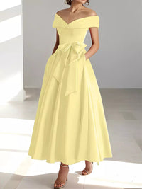 Satin Gown New Style Banquet Dress Off-shoulder Midi Length