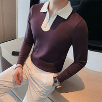 Men's Sweater Long-sleeved Shirt Slim Fit Close-fitting Color Contrast Bottoming Shirt