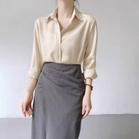 Women's High-grade Green Satin Shirt