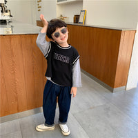 Boys' Spliced Sleeve Two Piece Crew Neck