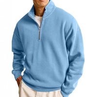 Simple Loose Long Sleeve Men's Zipper Solid Color Stand Collar Sweatshirt