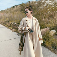 Beige Double-sided WoolWomen's Color Edge Baggy Felt Coat