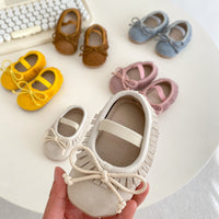 Spring Genuine Leather Baby Girl Shoes Big Bow Covered Fringe Non-slip Wear-resistant Soft Sole Shoes