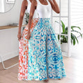 Peris Patterned High Waisted Elasticated Slim Fit A Line Wide Leg Flared Pants