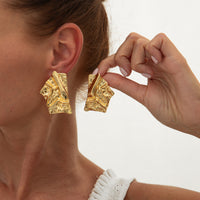Liquid Metal Pleated Flower Stud Earrings