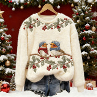 Womens 3D DigitalPrint Flannel Crewneck Sweatshirt For FallWinter