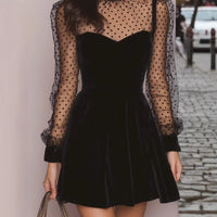 Womens Mesh-Panel Velvet Dress With Gold Thread Accents