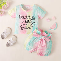 Girls' Spring And Autumn Short-sleeved Top Tie-dye Shorts Two-piece Set