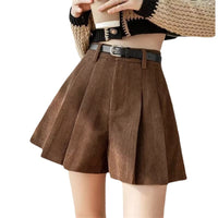 Corduroy Pleated Slim Casual Wide-leg Shorts Women
