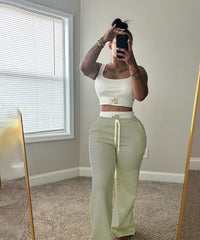Womens Casual Contrasting Color Layered Loose Sporty Pants Set