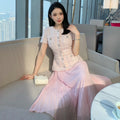 Womens Sequined Patchwork Chiffon Fake Two-Piece Long Dress