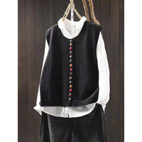 Spring And Autumn Outer Wear Solid Color And V-neck Color Buckle Knitted Cardigan Vest Vest For Women