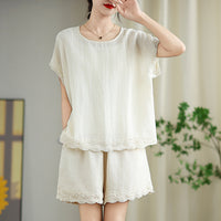 Loose-fitting Slimming Lace-trimmed Two-piece Set