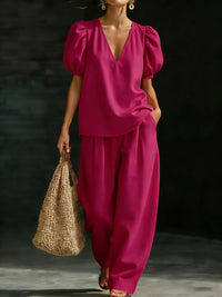 V-Neck Short-Sleeve Fashionable Casual Womens Set