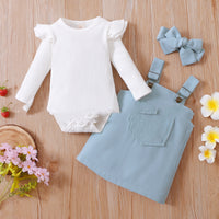 Ins Popular Pure Cotton Sunken Stripe Suspender Skirt Romper Three-piece Set