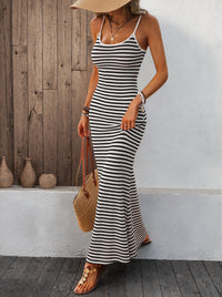 Fashionable Casual Striped Versatile Knitted Slip Dress Womens Wear