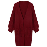 Knitted Cable Lantern Sleeve Coat Sweater