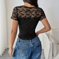 Slim-fit Sexy All-match Lace-panelled T-shirt For Women