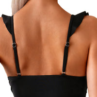 Ruffle-trimmed Solid-color Bikini Three-piece Set For Vacation