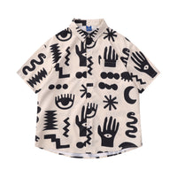 Men's Fashion Casual Retro Full Printed Lapel Short Sleeve Shirt