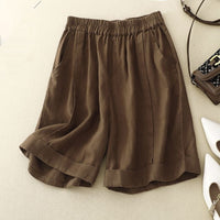 Summer High Waist Slimming Cotton Linen Wide Leg Shorts