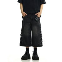 Washed Do The Old Cowboy Shorts Loose Straight Cropped Pants