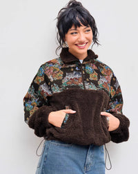 Women's Turn-down Collar Floral Cat Tie Hoodie