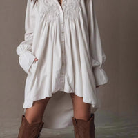 Notch-lapel Long-sleeve Flared-sleeve Button-front Mid-length Shirt