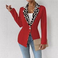 Womens Elegant Leopard-Print Long-Button Printed Blazer