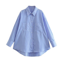 Plus Size Loose Casual Mid-length Short Front And Long Back Striped Shirt