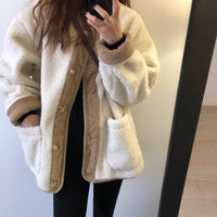 Leather Bag Edge Color Matching Thickening Thermal One-piece Cotton-padded Coat For Women