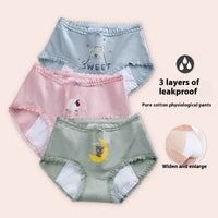 Women's Cotton Underwear Mid-waist Printed Menstrual Period Side Leakage Prevention Underwear