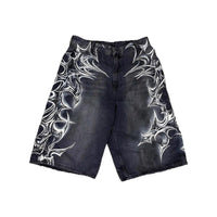 American Retro Gothic Printed Denim Shorts