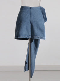 Women's Retro Blue Rose Flower Denim Skirt