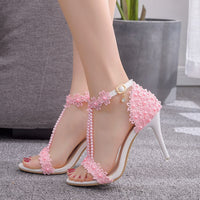 Lace Beaded Stiletto Fish Mouth  Toe Sandals Roman