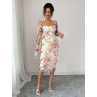 Elegant And Romantic Printed Long-Sleeve Dress For Women