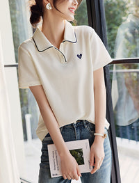 New Love Embroidered Lapel Casual Versatile Slimming Shirt