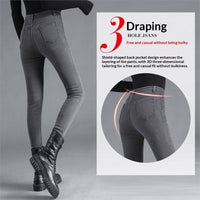 Womens High-waisted Fleece-lined Extra-thick Denim Jeans