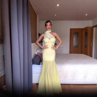 Backless Milk Silk Sleeveless Mesh Evening Dress Dress
