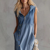 Hooded Denim Sleeveless Dress Womens