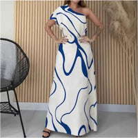 Printed Off-shoulder Chic And Elegant Figure-hugging Maxi Dress