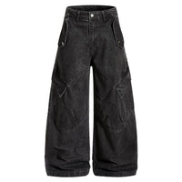 Distressed Washed Scimitar Workwear Pants Trendy Brand Retro Wide-Leg Trousers