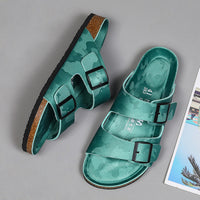 Platform Slippers Men's And Women's Same Frosted Leather Double-breasted Two-word Slippers
