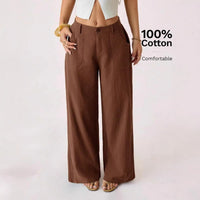 New Cotton-linen Womens Mid-rise Casual Commuter Wide-leg Pants