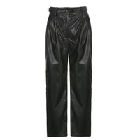 Women's Straight Low Waist Loose Casual Leather Pants