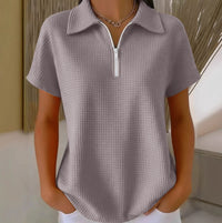 Turn-down Collar Pullover Drop Shoulder Half-zip Waffle Long Sleeve Women's POLO Top